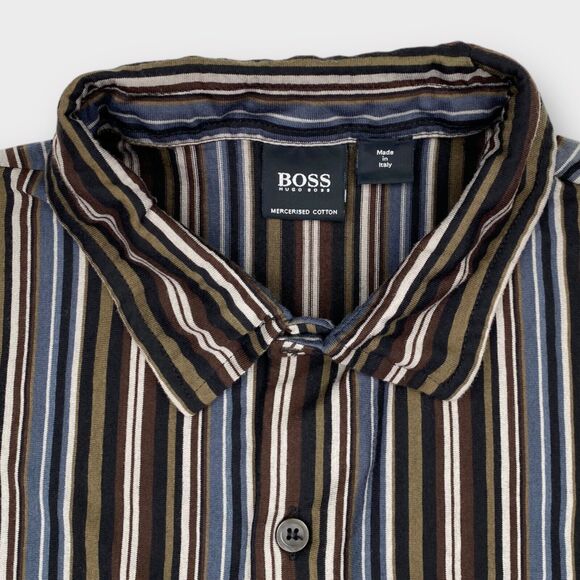 Hugo Boss Shirt Mens Large Multicolor Striped Made in Italy Mercerized Cotton - Picture 9 of 14